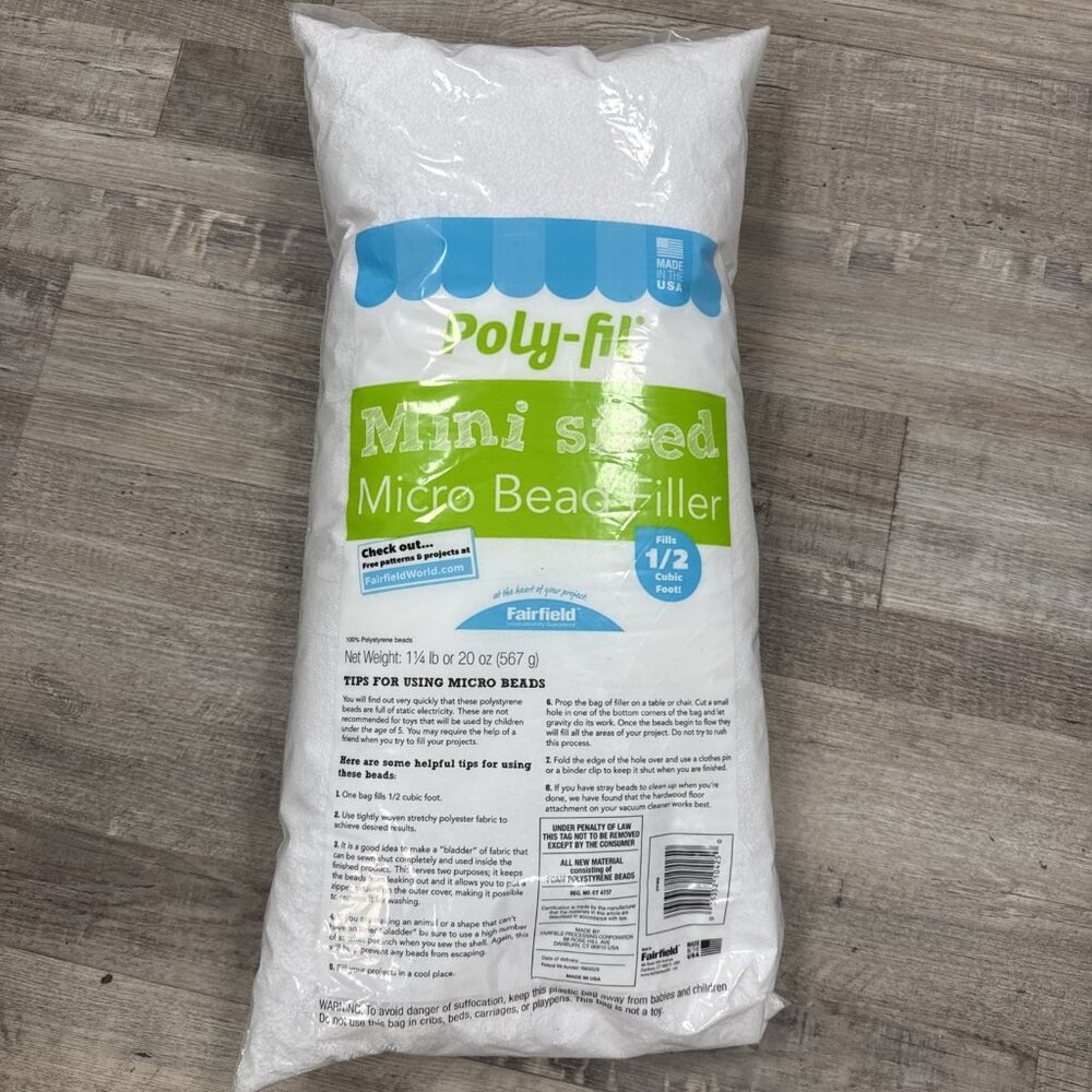 Poly-Fil Mini Sized Plastic Micro Beads 1.25lb 20 oz bag Crafts, Plush, Sewing +